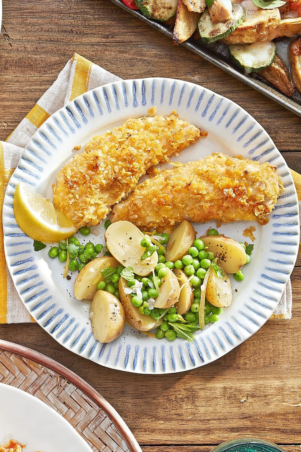 60) Cornflake Chicken Tenders with Potatoes and Peas