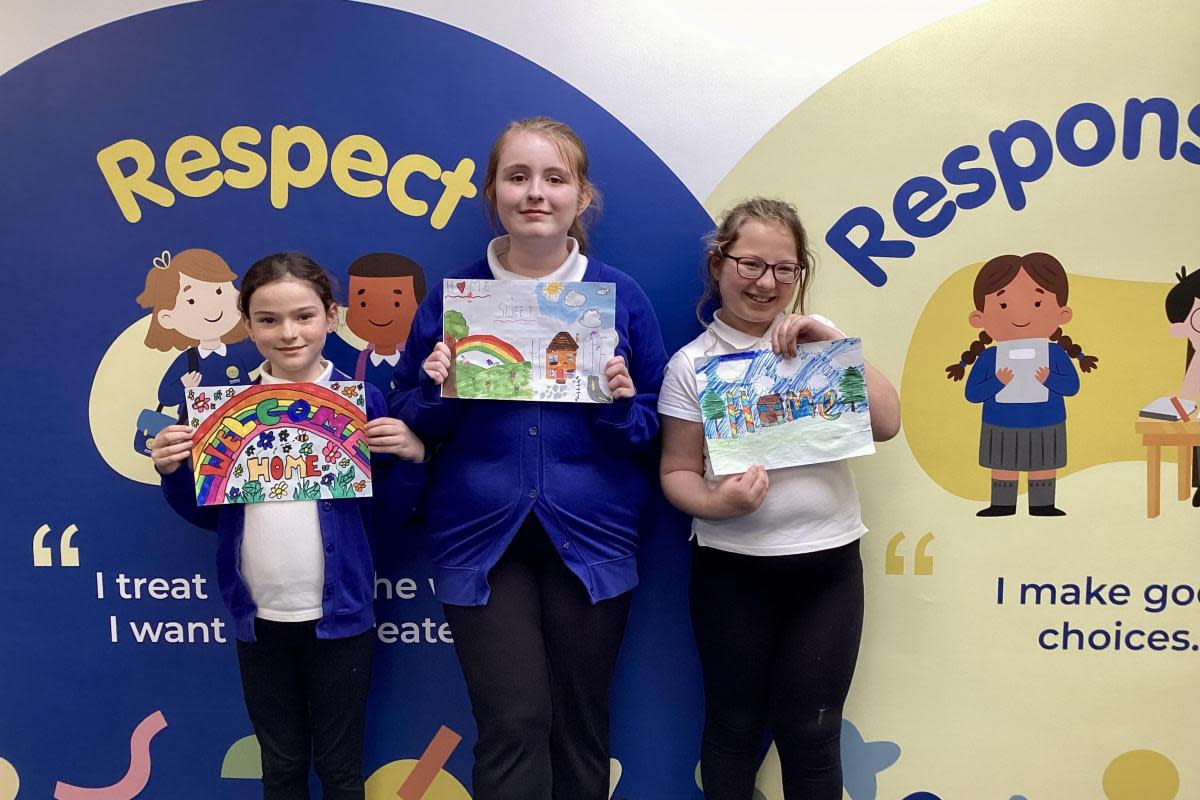 Cledford Primary School winners Ellie Holland (left), Maisie Golden (middle), and Rylee Minshull (right) <i>(Image: Taylor Wimpey)</i>