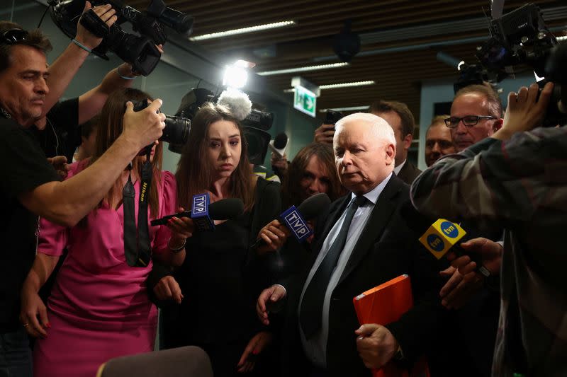 Polish opposition leader Kaczynski attends parliamentary commission hearing in Warsaw