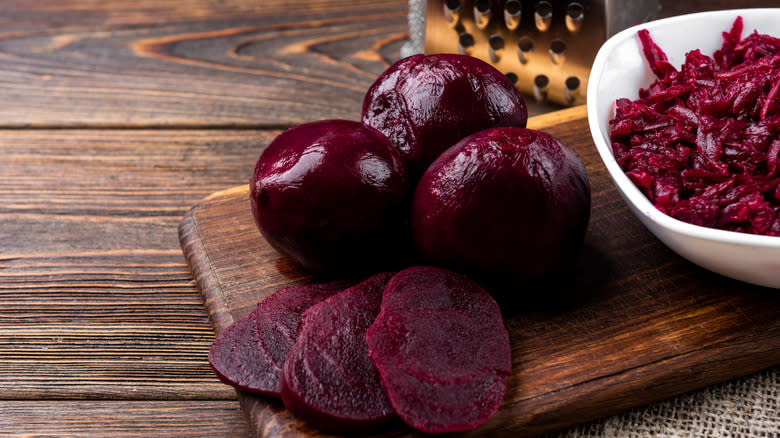 Boiled beets on a cutting board