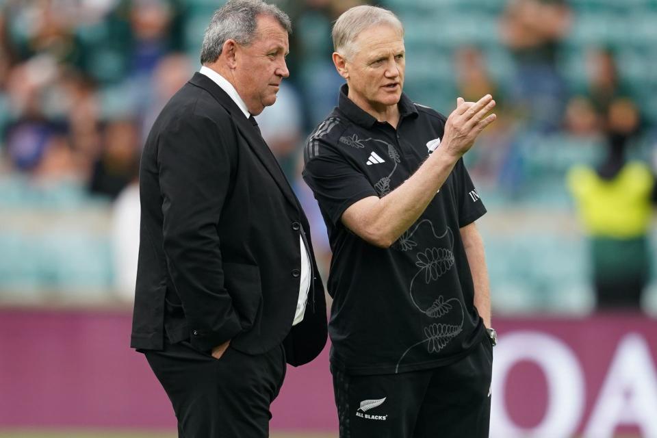 Joe Schmidt, right, is helping New Zealand head coach Ian Foster plot Ireland’s downfall (Adam Davy/PA) (PA Wire)