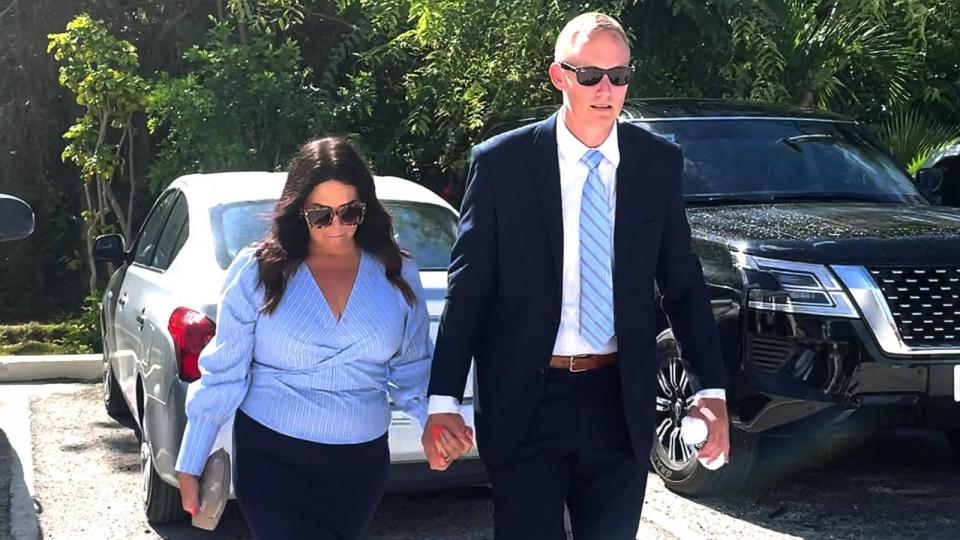 PHOTO: Bryan Hagerich with his wife Ashley, arrives at court in Turks and Caicos for sentencing. (ABC News)