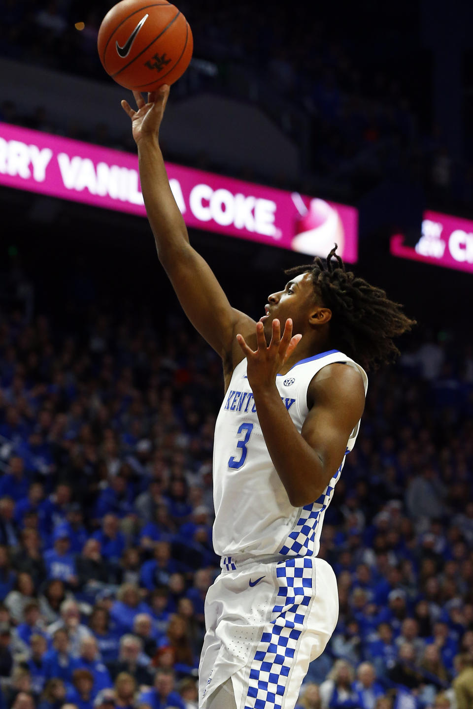 Kentucky's Tyrese Maxey takes an uncontested shot in the first half of an NCAA college basketball game against Florida in Lexington, Ky., Saturday, Feb. 22, 2020. (AP Photo/James Crisp)