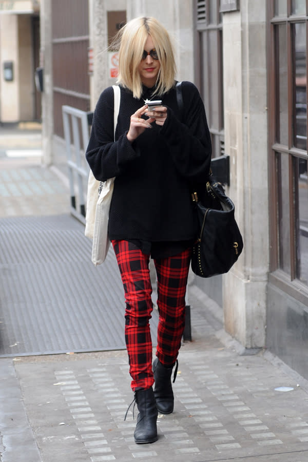 <b>Tartan trend: </b>Fearne Cotton has been bang-on-trend throughout her pregnancy and here she is wowing again with her plaid trousers.