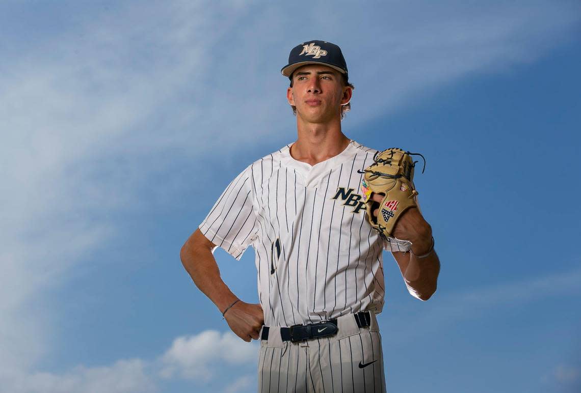 Broward Baseball Pitcher of the Year Yoel Tejeda, from North Broward Preparatory School, is photographed at Brian Piccolo Park in Cooper City, Florida on Friday, May 27, 2022.