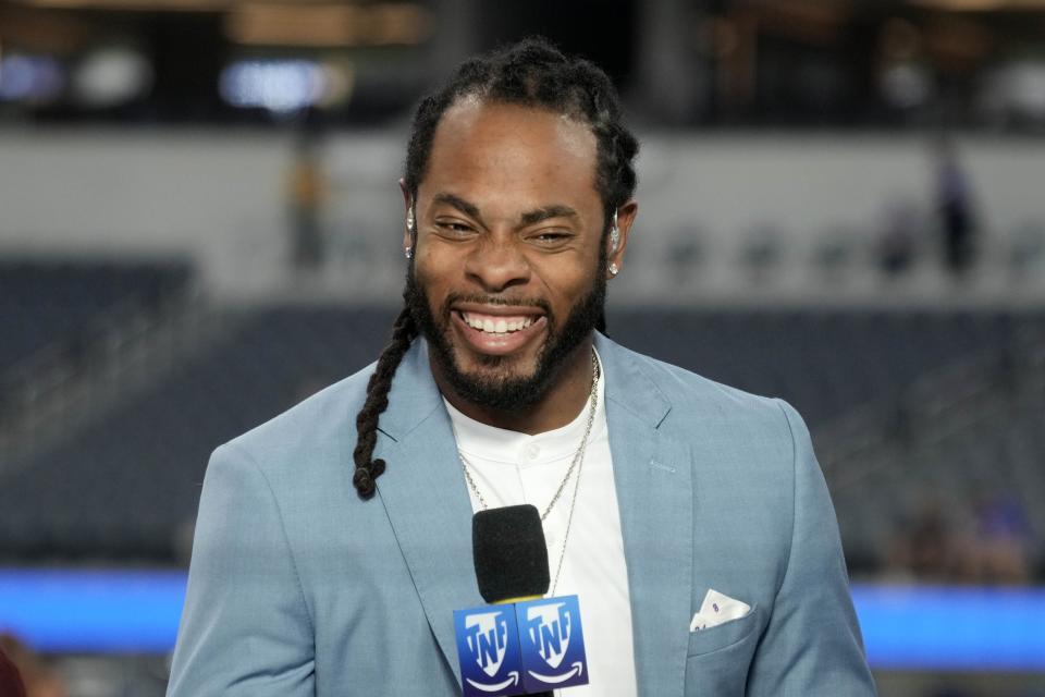 Richard Sherman on the Amazon Prime "Thursday Night Football" set.