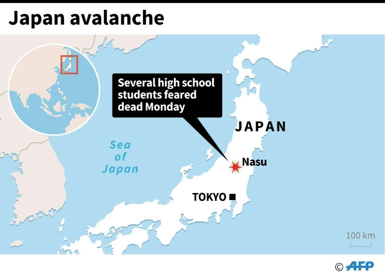 More than 100 troops have been deployed in a massive rescue effort after an avalanche hit Tochigi prefecture in Japan, killing eight students