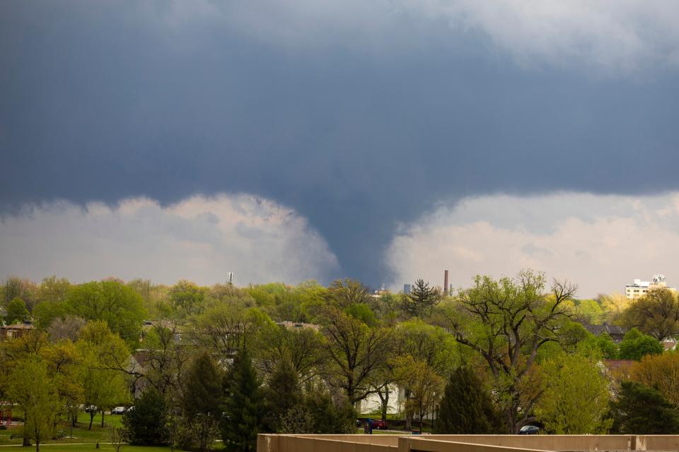 A tornado touches down on Friday, April 26, 2024, in Lincoln, Neb. (Kenneth Ferriera/Lincoln Journal Star via AP)