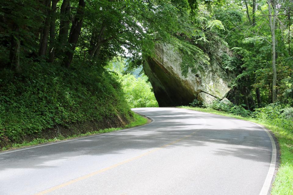 The Leaning Lena rock formation is a sandstone landmark in Clear Creek Metro Park.