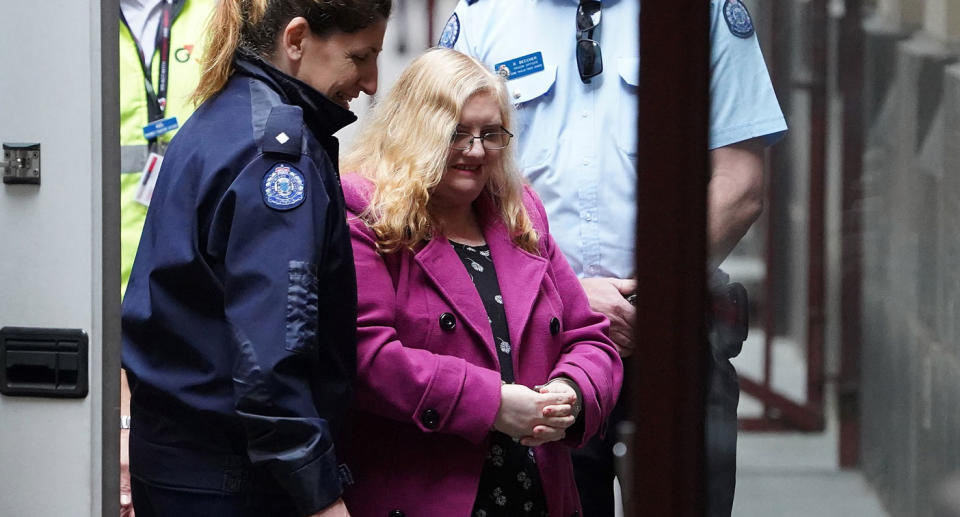 Christine Lyons arrives for her plea hearing at the Supreme Court of Victoria in Melbourne on Wednesday. Source: AAP