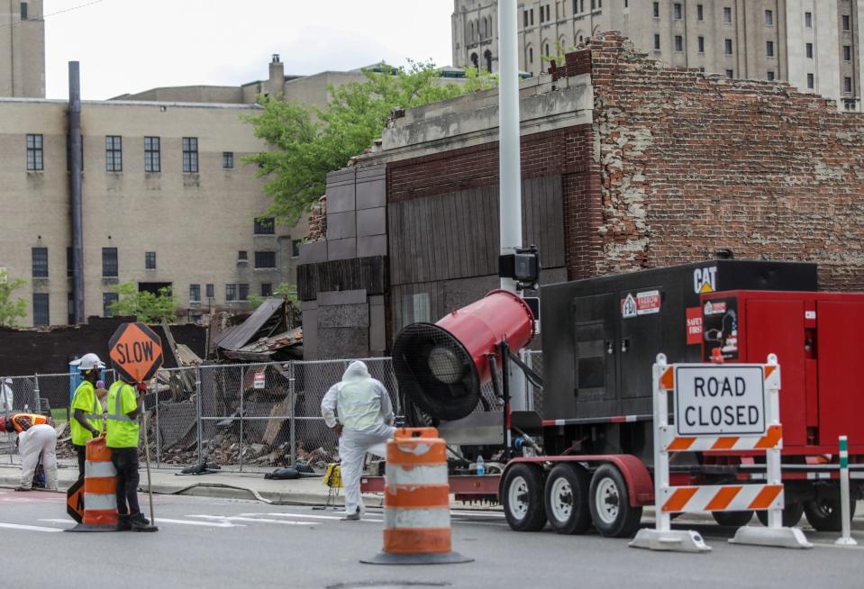 The building at 3143 Cass avenue that has asbestos is demolished in midtown Detroit on Saturday, July 29, 2023. 