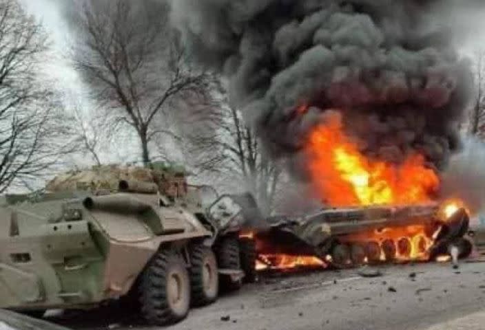 烏克蘭軍方擊毀俄羅斯坦克。   圖：翻攝烏克蘭國防部臉書