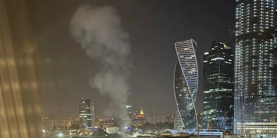 As it is claimed, smoke after an explosion in the Moscow City area on the night of August 18, 2023