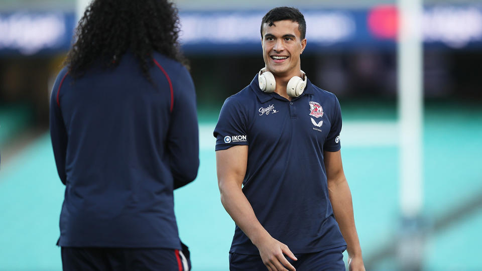 Joseph Suaalii is pictured at a Sydney Roosters training session.