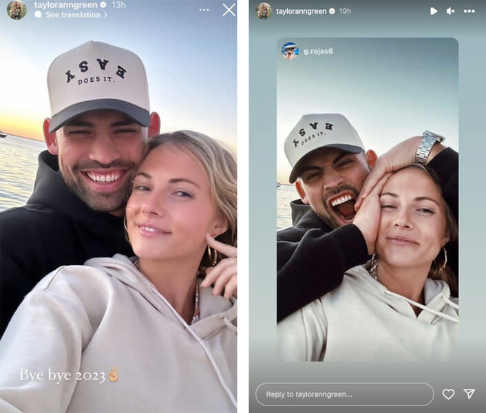 A split of Taylor Ann Green and Gaston Rojas smiling and posing together.