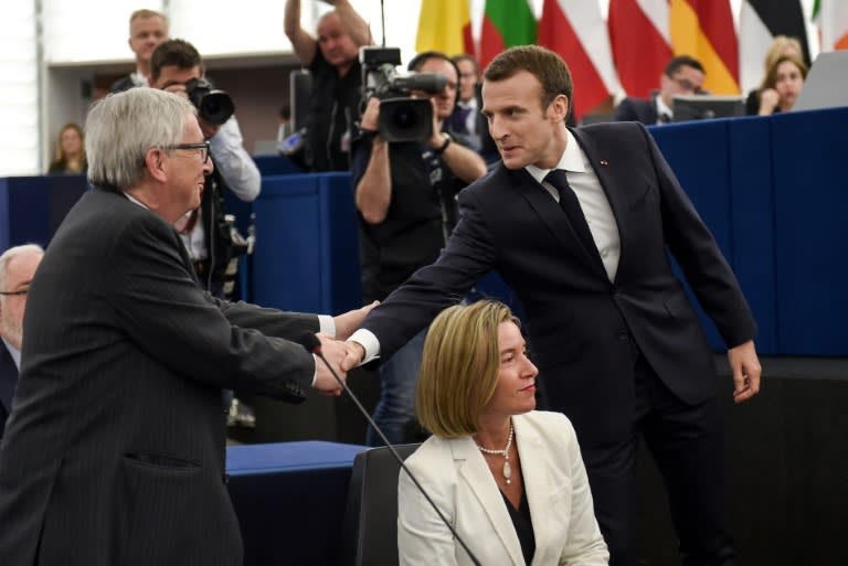 'The true france is back': European Commission chief Jean-Claude Juncker (l) hailed the speech by Macron