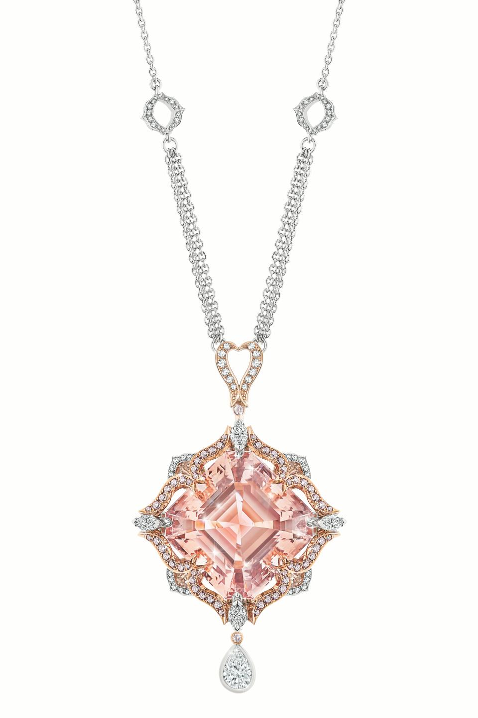 Calleija Leilani white and rose gold, morganite, pink and white diamond pendant