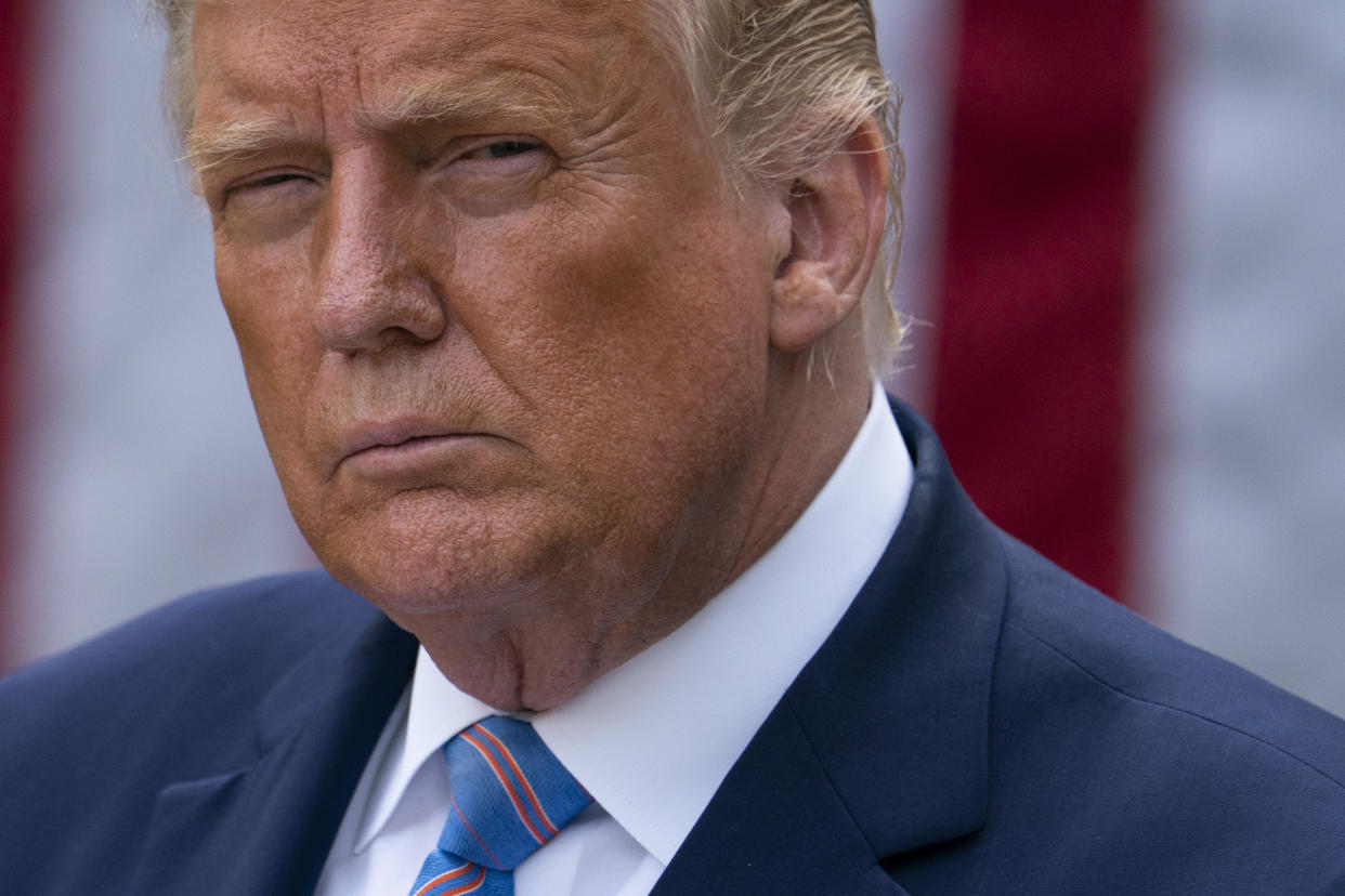 President Donald Trump speaks about coronavirus testing strategy, in the Rose Garden of the White House, Monday, Sept. 28, 2020, in Washington. (AP Photo/Evan Vucci)