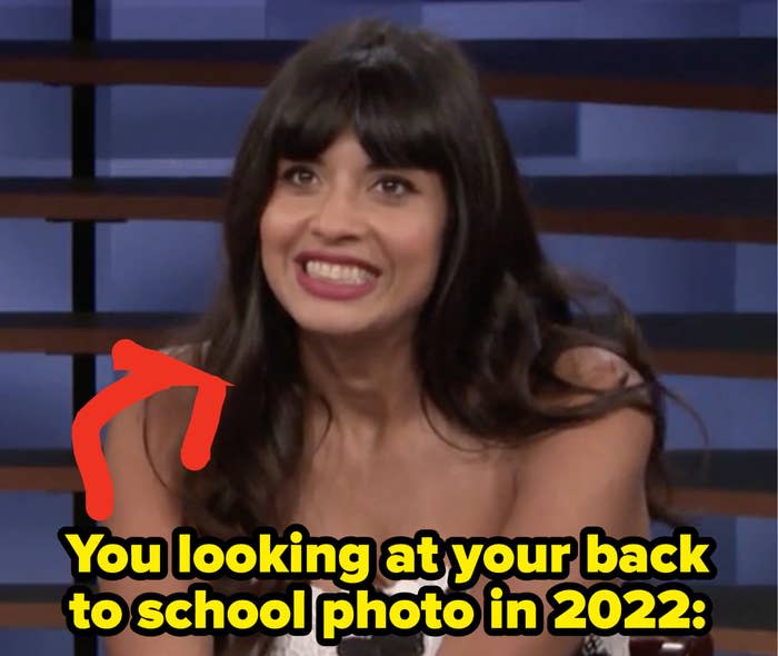 Jameela Jamil with text reading, "You looking at your back to school photo in 2022:"