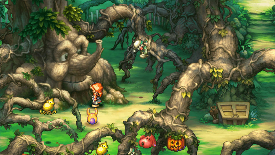 Best JRPGs - The player faces a friendly faced tree in the remastered PC remaster of Legend of Mana.