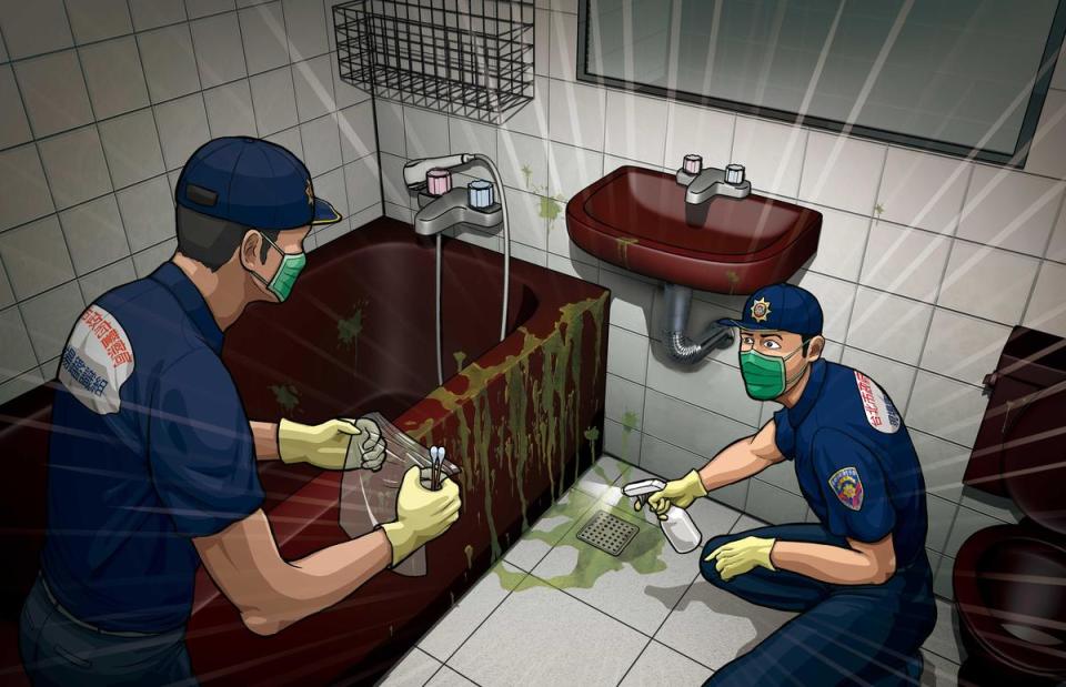 鑑識人員用特殊藥劑大範圍噴灑浴室，結果出現107處血跡反應。（圖為示意畫面）