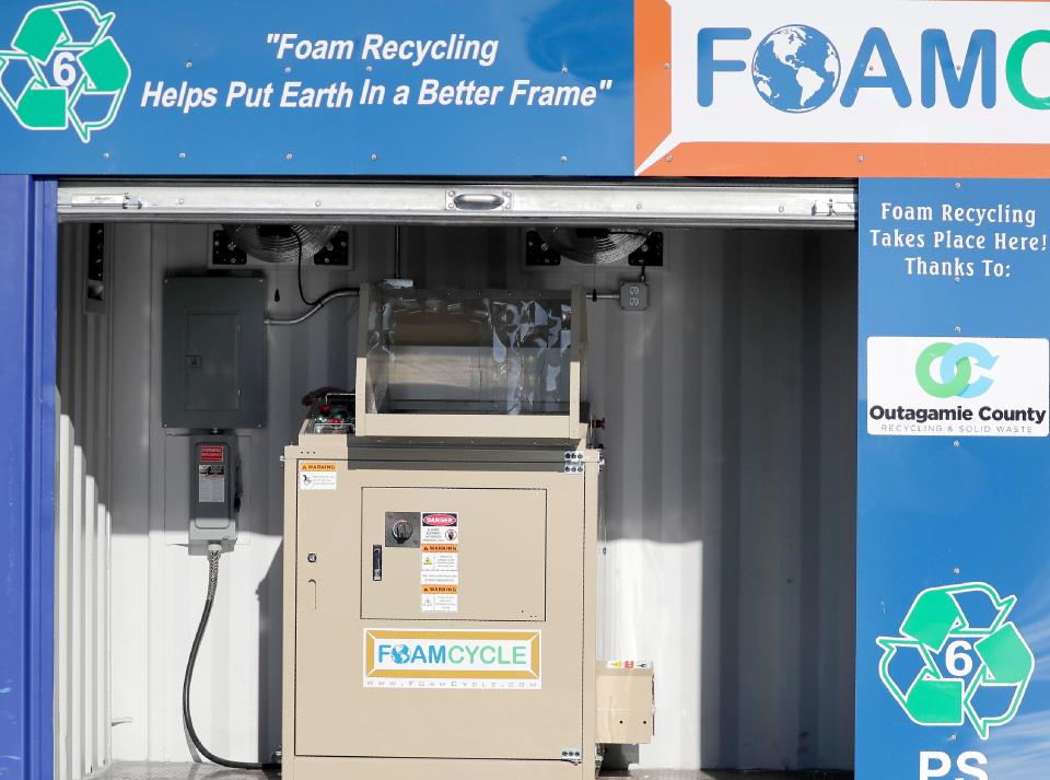 Outagamie County Recycling & Solid Waste “Foam Dome” polystyrene foam densifier on Tuesday in Little Chute. The Resource Recovery Park accepts clean Expandable Polystyrene (EPS) and clean food packaging foam. Wm. Glasheen USA TODAY NETWORK-Wisconsin