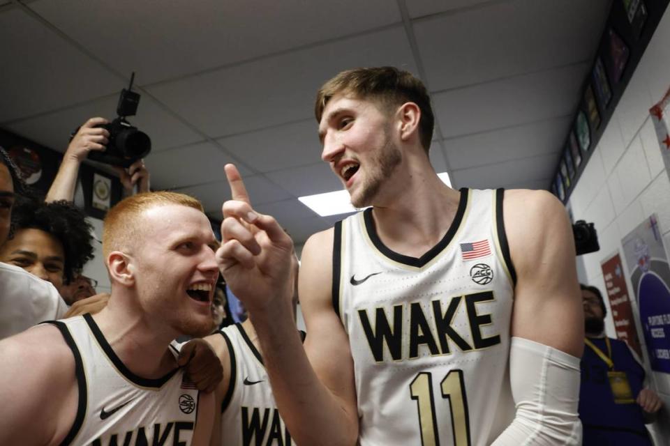 Andrew Carr, right, played for Wake Forest the past two years. He’s committed to UK for next season. “He’s just a guy that the people down there are going to love,” former teammate Hunter Sallis said.