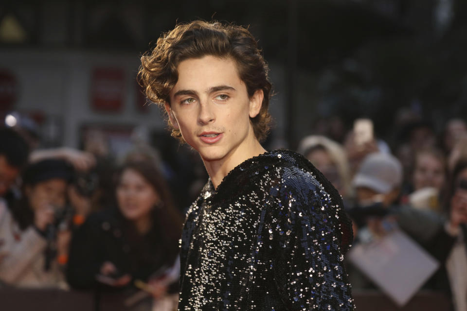 Actor Timothee Chalamet poses for photographers upon arrival at the premiere of the 'The King' which is screened as part of the London Film Festival, in central London, Thursday, Oct. 3, 2019. (Photo by Vianney Le Caer/Invision/AP)