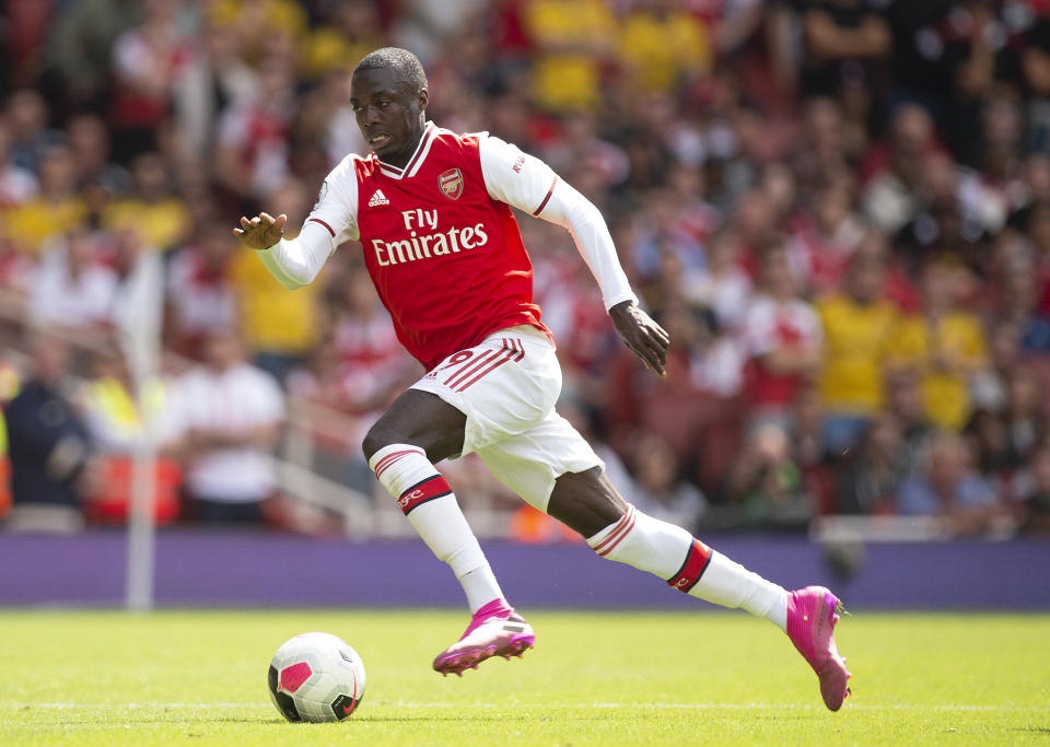 LONDON, ENGLAND - AUGUST 17:    Nicolas Pépé of Arsenal  during of the Premier League match between Arsenal FC and Burnley FC at Emirates Stadium on August 17, 2019 in London, United Kingdom. (Photo by Visionhaus)