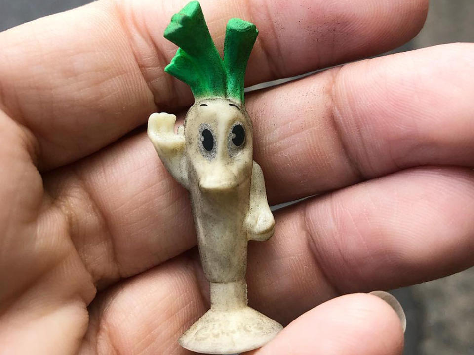 The Stikeez figurine was found washed up on Hamilton Island, 34km from the nearest Coles supermarket. Source: Facebook/Bec Gallagher