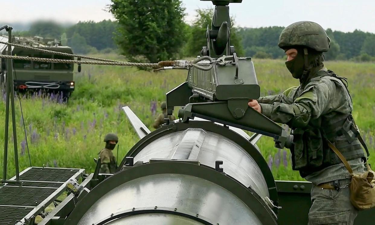 <span>A Russian serviceman operates a non-strategic nuclear missile for Iskander during drills on the border of Russia and Belarus. </span><span>Photograph: Russian Defence Ministry Press S Handout/EPA</span>