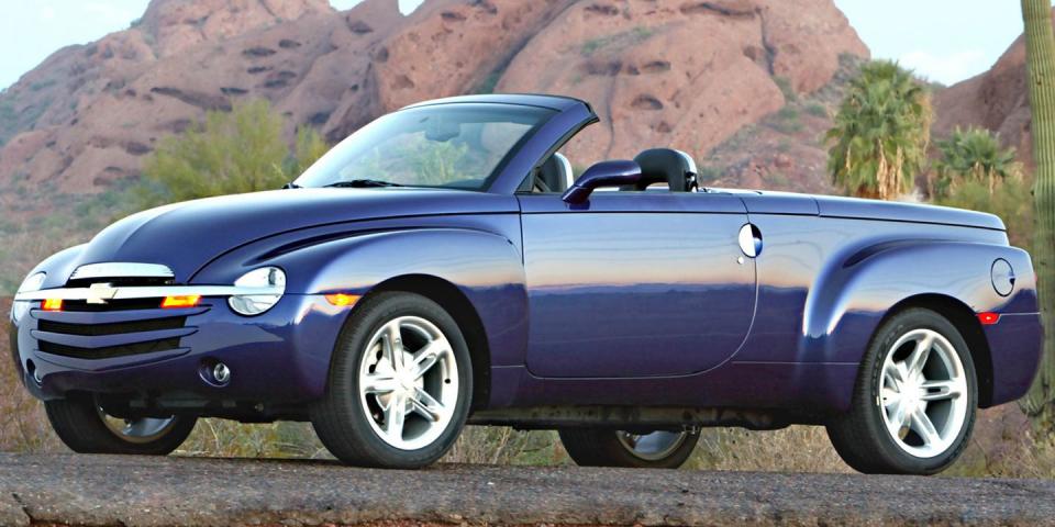 <p>Is it a truck? Is it a convertible sports car? Is it both? We may never know. But there is one thing we know for sure: The SSR is one weird vehicle. Sporting a retractable hardtop, retro looks, and a V-8 engine under the hood, it certainly stands out. <a href="https://www.ebay.com/itm/2005-Chevrolet-SSR/293610322824?hash=item445c89fb88:g:9v0AAOSwt-heTFF9" rel="nofollow noopener" target="_blank" data-ylk="slk:Here's one;elm:context_link;itc:0;sec:content-canvas" class="link ">Here's one</a> with a manual transmission you can own today. </p>