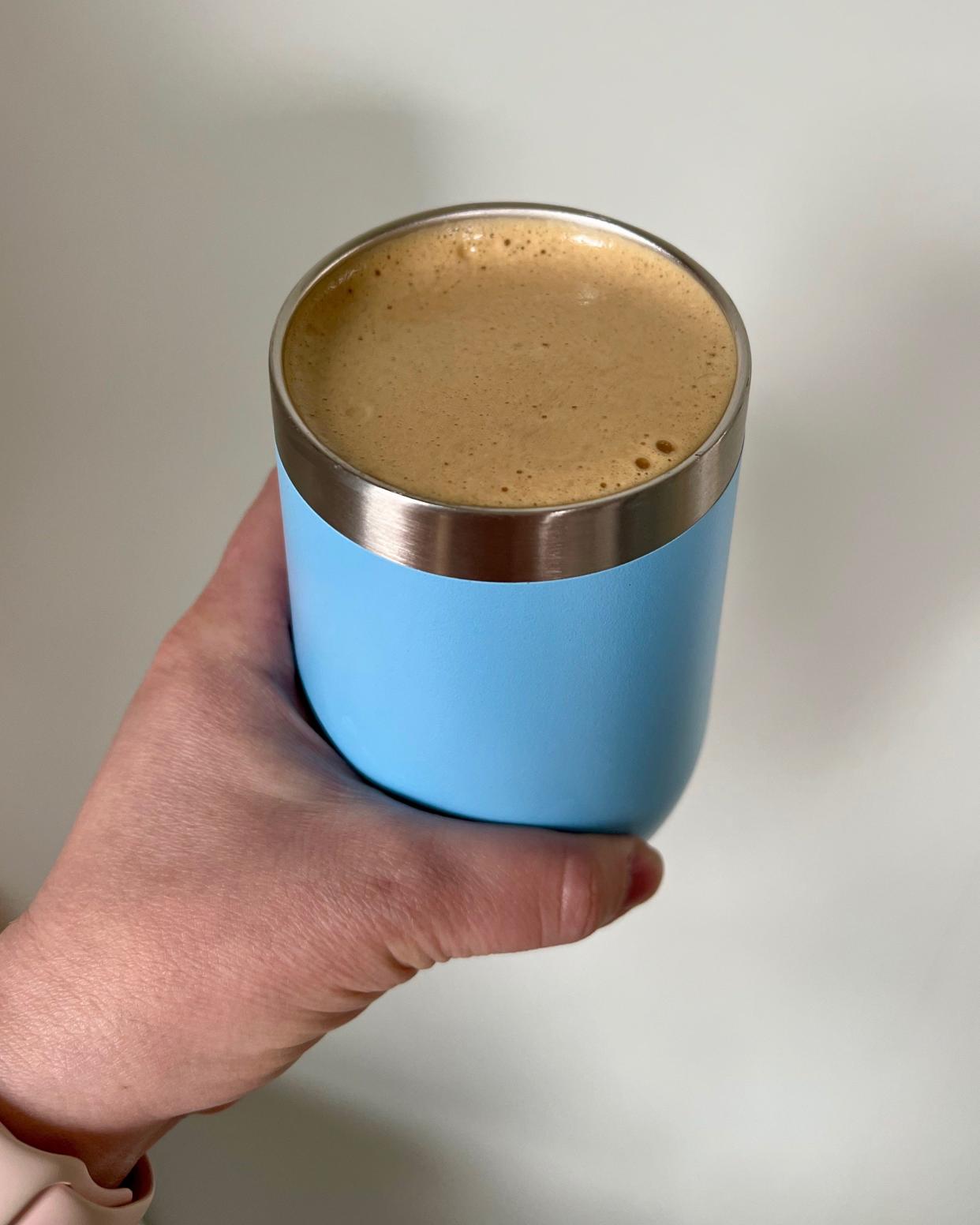 Mixing instant coffee with protein powder results in a drink that tastes like a vanilla frappe coffee drink but packs 20 to 30 grams of protein — about 20% of what the average adult needs. Photo courtesy of Katherine Grandstrand
