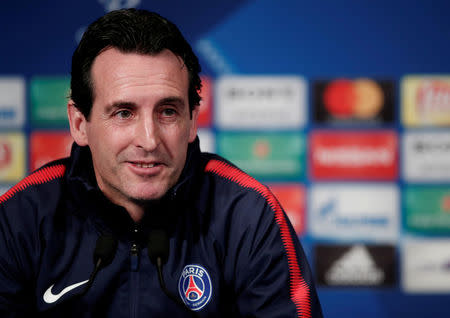 FILE PHOTO: Soccer Football - Champions League - Paris St Germain Press Conference - Parc des Princes, Paris, France - March 5, 2018 Paris Saint-Germain coach Unai Emery during the press conference REUTERS/Benoit Tessier/File Photo