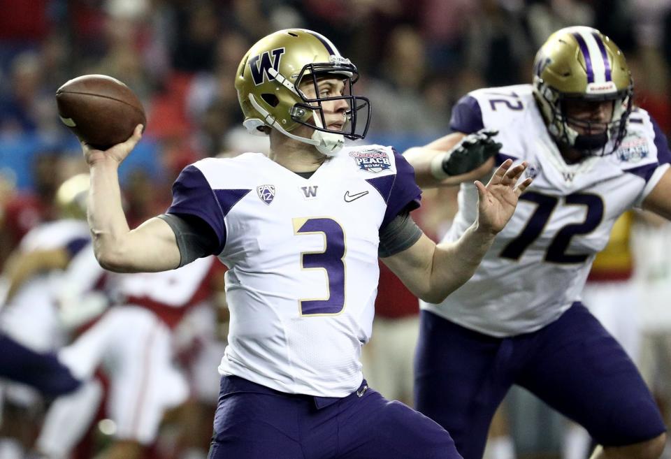 Jake Browning is currently rehabbing from shoulder surgery. (Getty)