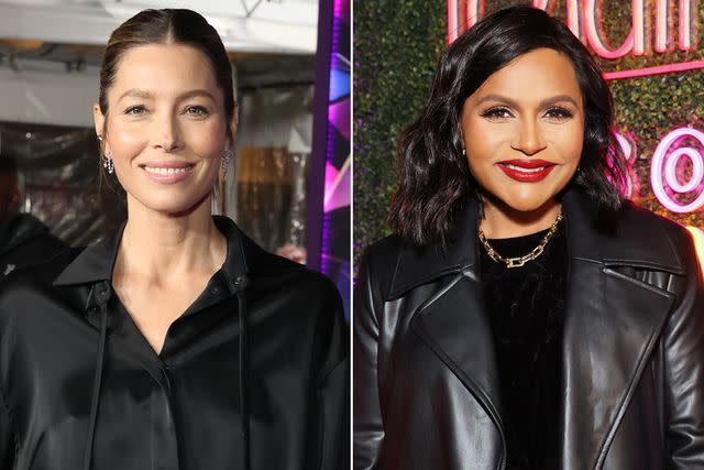 <p>Monica Schipper/GA/The Hollywood Reporter via Getty; Rodin Eckenroth/Getty </p> Jessica Biel (left) gave a shoutout to Mindy Kaling (right) in her TikTok for her plane salad.