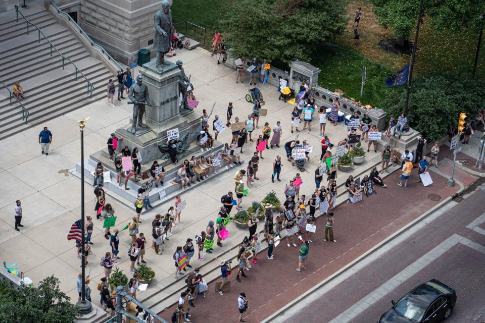 Abortion Rights Supporters rally outside the Indianapolis State House Wednesday, July 6, 2022, in Indianapolis. 