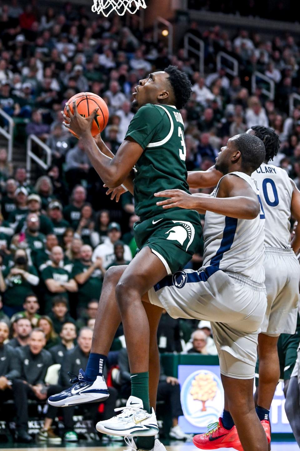 Michigan State's Xavier Booker gets a rebound against Penn State during the second half on Thursday, Jan. 4, 2024, in East Lansing.
