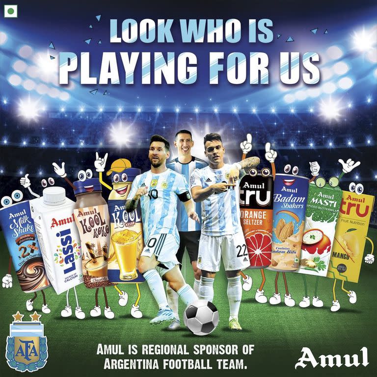 La AFA cerró un acuerdo de sponsoreo con Amul, la mayor láctea de la India, y ya negocia con otra empresa de ese país