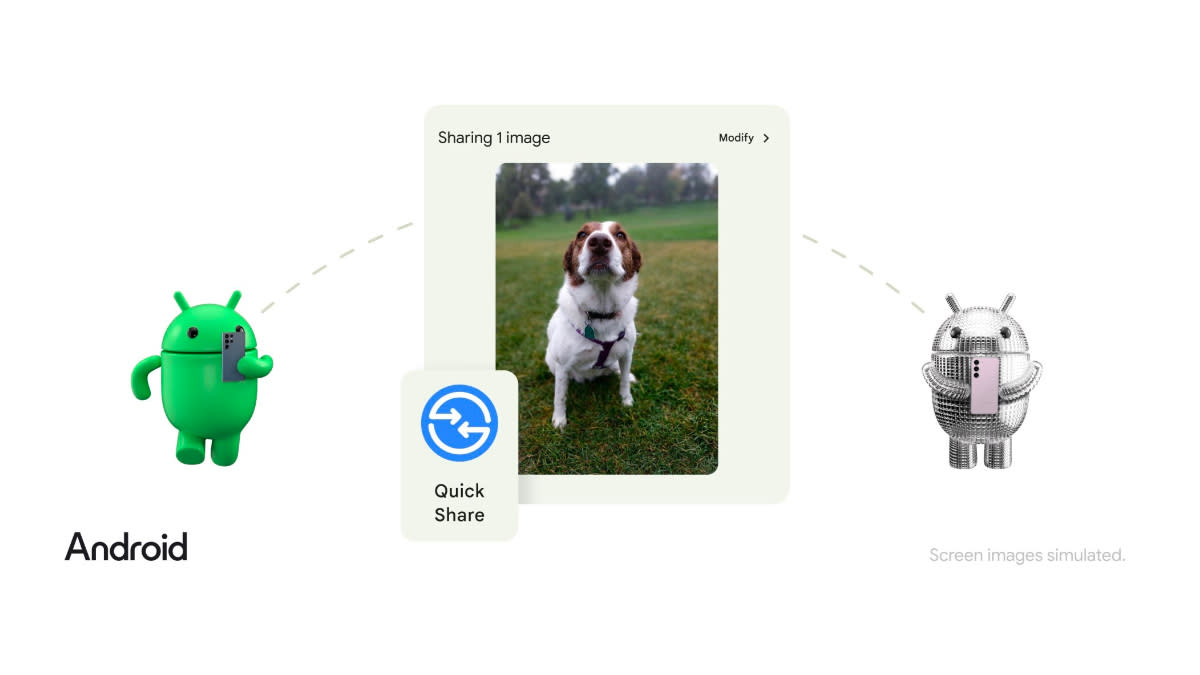  A graphic showing Quick Share between Android devices. 