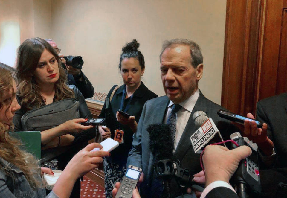 Illinois Senate President John Cullerton, D-Chicago, discusses the legislative session after it ended on Sunday, June 2, 2019 in Springfield, Ill. Cullerton said Democratic super-majority control, Republican cooperation, and new Democratic Gov. J.B. Pritzker's open door helped secure a session packed with what both sides call a balanced budget, a massive state construction program, expanded casino gambling and legalized sports betting, legalization of recreational marijuana use and statutory protections for abortion. (AP Photo/John O'Connor)