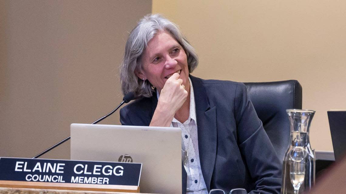 Boise City Council Member Elaine Clegg participates in a council meeting earlier this month.