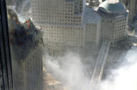 An aerial view shows the extent of the damage to the World Trade Centre. (Caters)