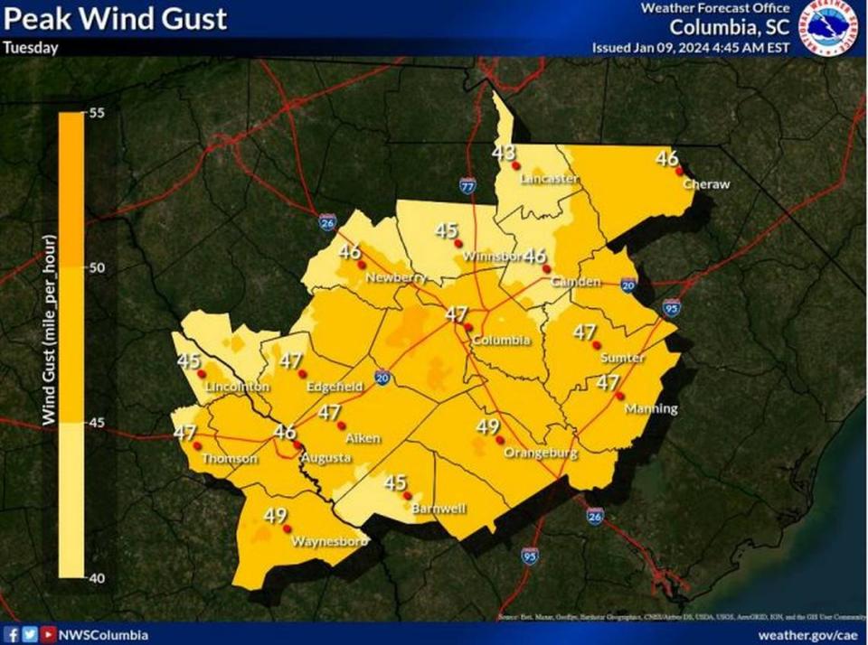 Severe weather is forecast to affect the Midlands area of South Carolina.