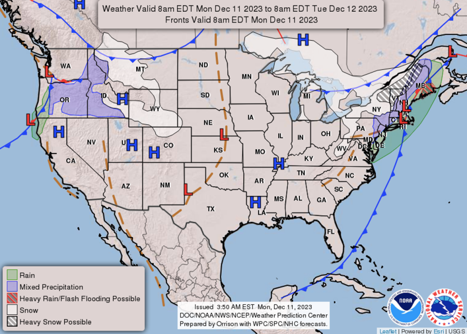 National Weather Service forecast map for Monday (National Weather Service)