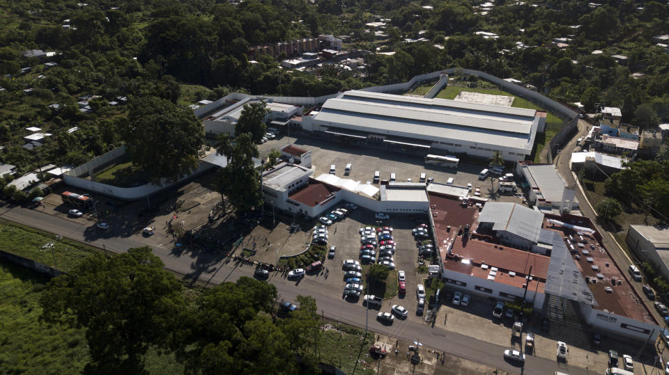 This June 1, 2019 photo, shows the Siglo XXI migrant detention center in Tapachula, Chiapas state, Mexico. As of late April there were more than 2,000 migrants in Siglo XXI, according to the commission, over double its 960 capacity. (AP Photo/Pedro Giron)