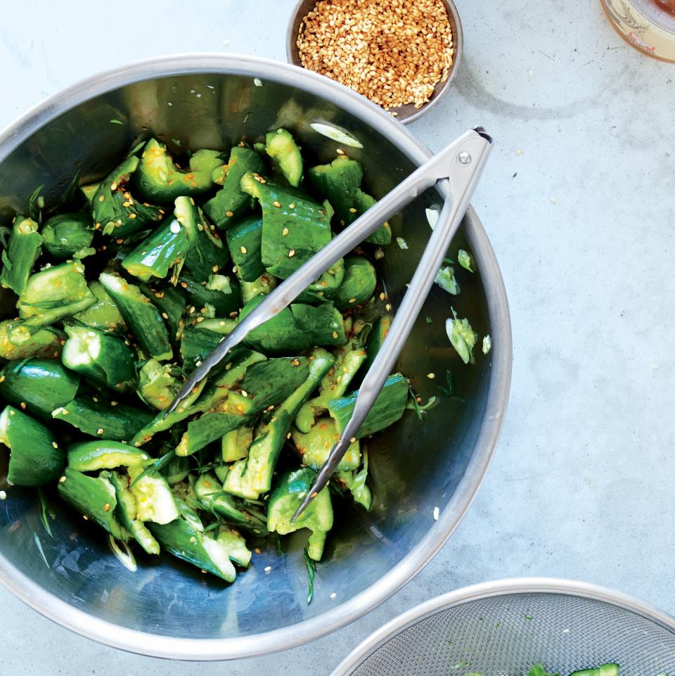 Cucumbers with Scallions and Chili Oil