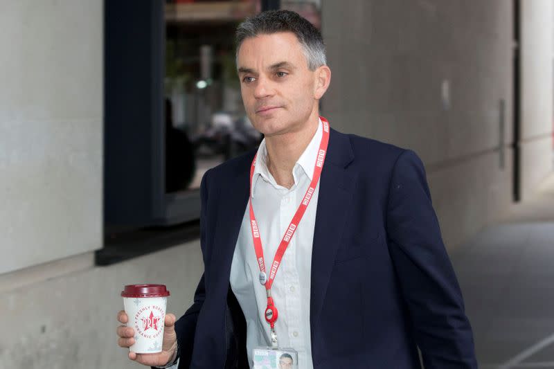 FILE PHOTO: Tim Davie, acting Director-General of the BBC, arrives at New Broadcasting House in London