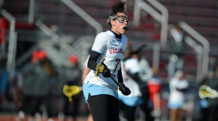 Brianne Johanson in action for Delaware State in lacrosse.