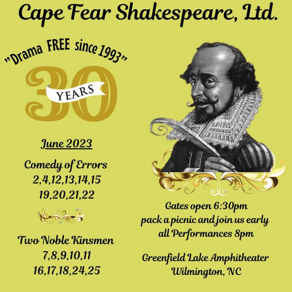 Cape Fear Shakespeare has been performing in June at Greenfield Lake since 1993.